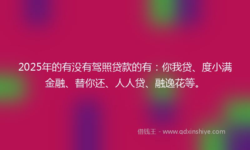 2025年的有没有驾照贷款的有：你我贷、度小满金融、替你还、人人贷、融逸花等。