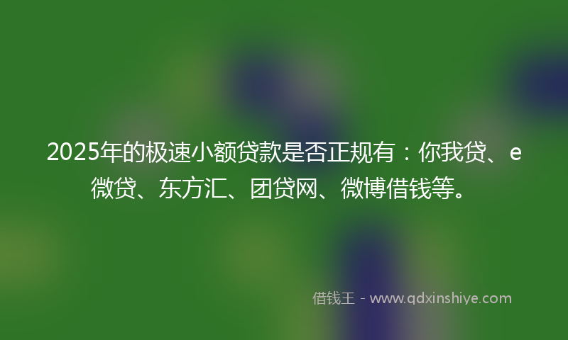 2025年的极速小额贷款是否正规有:你我贷、e微贷、东方汇、团贷网、微博借钱等。