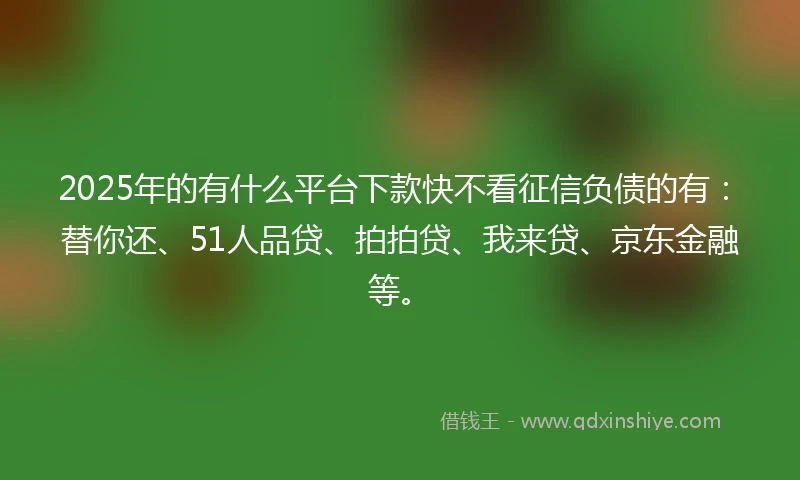 2025年的有什么平台下款快不看征信负债的有:替你还、51人品贷、拍拍贷、我来贷、京东金融等。