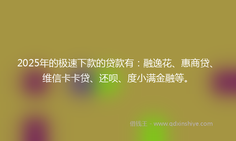 2025年的极速下款的贷款有：融逸花、惠商贷、维信卡卡贷、还呗、度小满金融等。