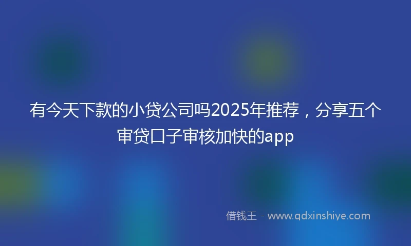 有今天下款的小贷公司吗2025年推荐，分享五个审贷口子审核加快的app