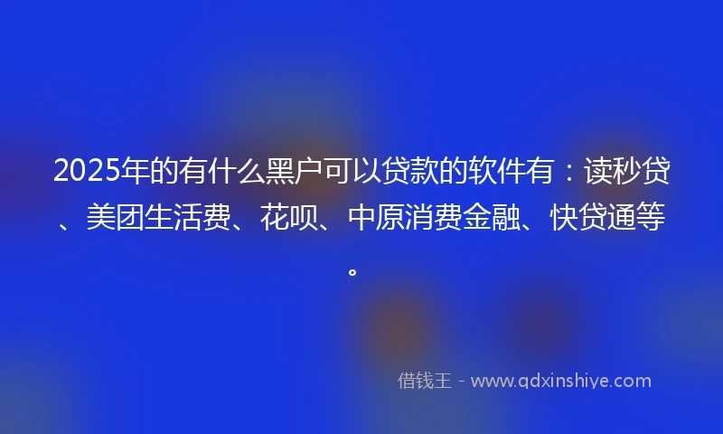 2025年的有什么黑户可以贷款的软件有:读秒贷、美团生活费、花呗、中原消费金融、快贷通等。