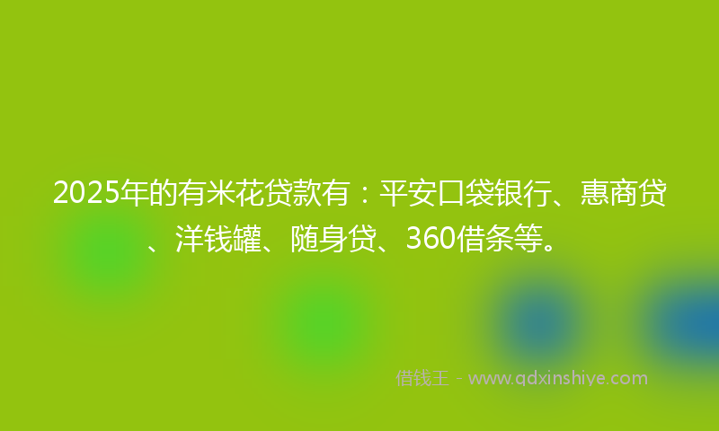 2025年的有米花贷款有：平安口袋银行、惠商贷、洋钱罐、随身贷、360借条等。