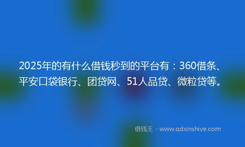 2025年的有什么借钱秒到的平台有：360借条、平安口袋银行、团贷网、51人品贷、微粒贷等。
