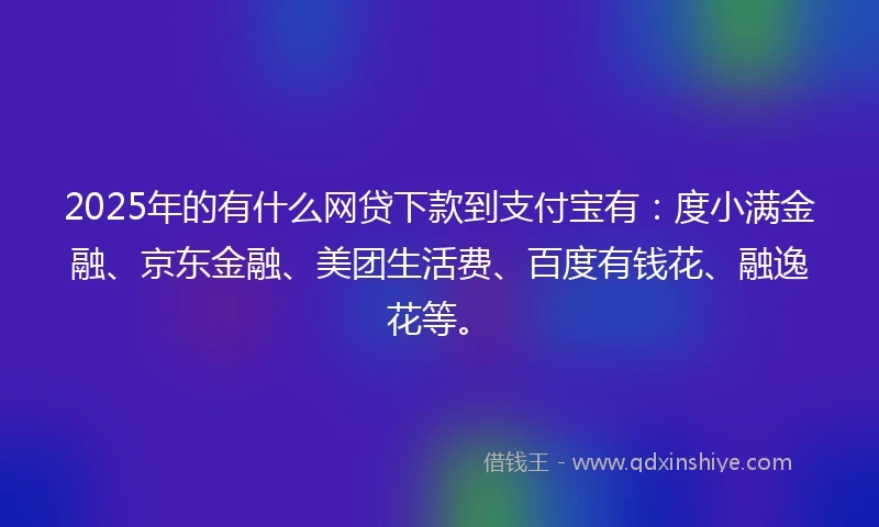 2025年的有什么网贷下款到支付宝有：度小满金融、京东金融、美团生活费、百度有钱花、融逸花等。