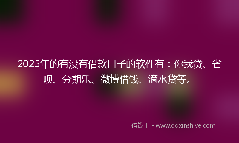 2025年的有没有借款口子的软件有：你我贷、省呗、分期乐、微博借钱、滴水贷等。