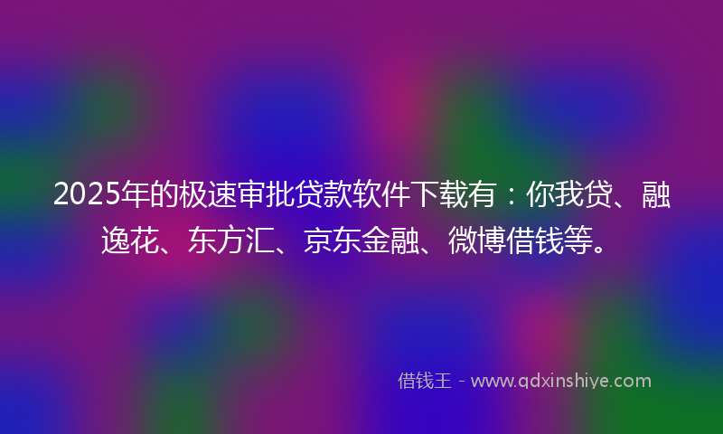 2025年的极速审批贷款软件下载有：你我贷、融逸花、东方汇、京东金融、微博借钱等。