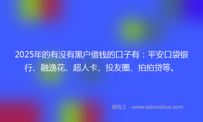 2025年的有没有黑户借钱的口子有：平安口袋银行、融逸花、超人卡、投友圈、拍拍贷等。