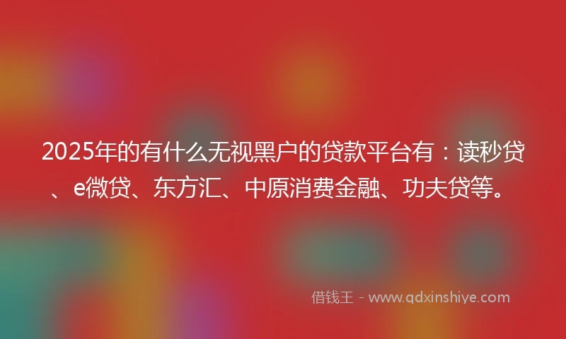 2025年的有什么无视黑户的贷款平台有：读秒贷、e微贷、东方汇、中原消费金融、功夫贷等。