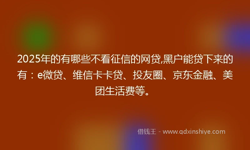 2025年的有哪些不看征信的网贷,黑户能贷下来的有:e微贷、维信卡卡贷、投友圈、京东金融、美团生活费等。