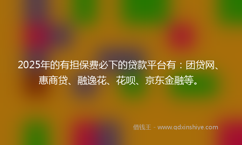 2025年的有担保费必下的贷款平台有：团贷网、惠商贷、融逸花、花呗、京东金融等。