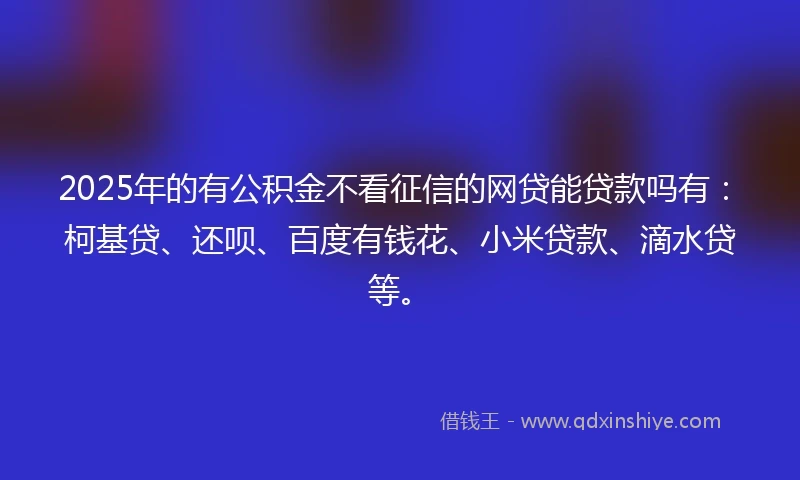 2025年的有公积金不看征信的网贷能贷款吗有：柯基贷、还呗、百度有钱花、小米贷款、滴水贷等。