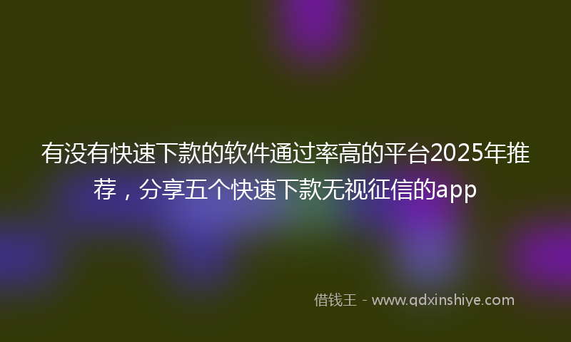 有没有快速下款的软件通过率高的平台2025年推荐，分享五个快速下款无视征信的app