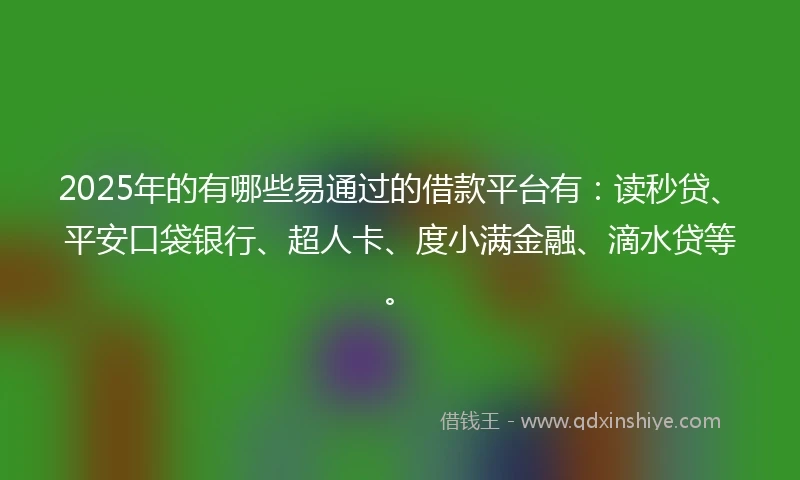 2025年的有哪些易通过的借款平台有：读秒贷、平安口袋银行、超人卡、度小满金融、滴水贷等。