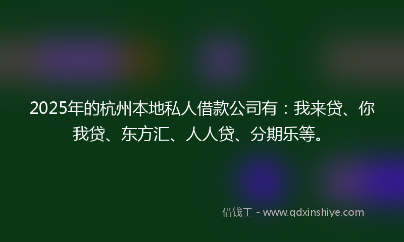 2025年的杭州本地私人借款公司有：我来贷、你我贷、东方汇、人人贷、分期乐等。