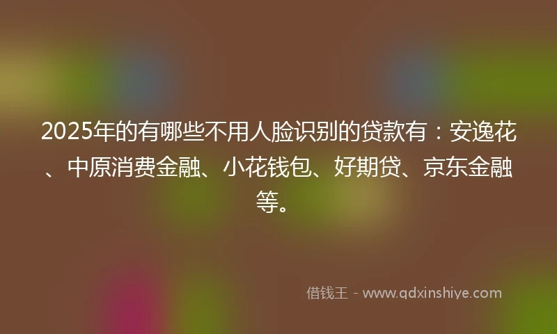 2025年的有哪些不用人脸识别的贷款有：安逸花、中原消费金融、小花钱包、好期贷、京东金融等。