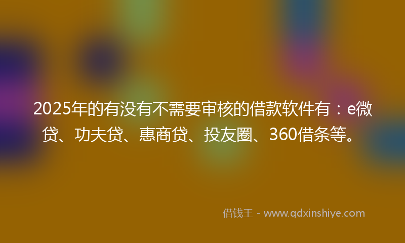 2025年的有没有不需要审核的借款软件有：e微贷、功夫贷、惠商贷、投友圈、360借条等。