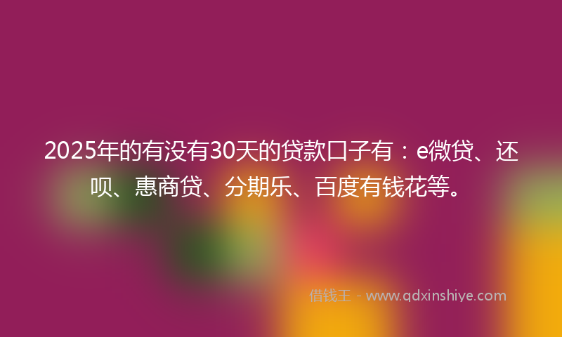 2025年的有没有30天的贷款口子有：e微贷、还呗、惠商贷、分期乐、百度有钱花等。