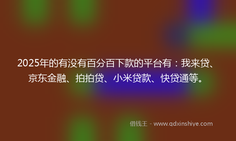 2025年的有没有百分百下款的平台有：我来贷、京东金融、拍拍贷、小米贷款、快贷通等。