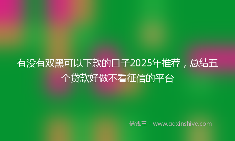 有没有双黑可以下款的口子2025年推荐，总结五个贷款好做不看征信的平台