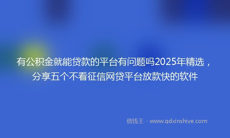 有公积金就能贷款的平台有问题吗2025年精选，分享五个不看征信网贷平台放款快的软件