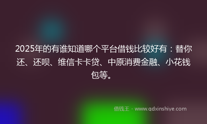 2025年的有谁知道哪个平台借钱比较好有：替你还、还呗、维信卡卡贷、中原消费金融、小花钱包等。