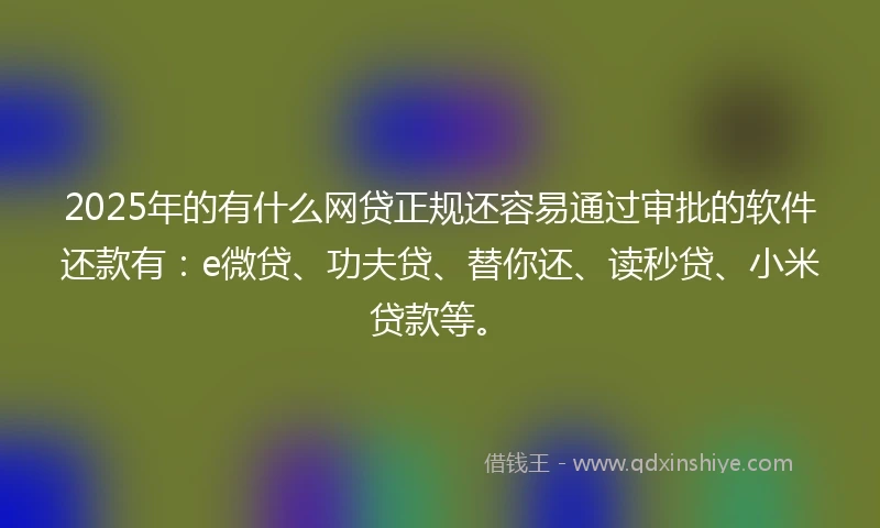 2025年的有什么网贷正规还容易通过审批的软件还款有：e微贷、功夫贷、替你还、读秒贷、小米贷款等。
