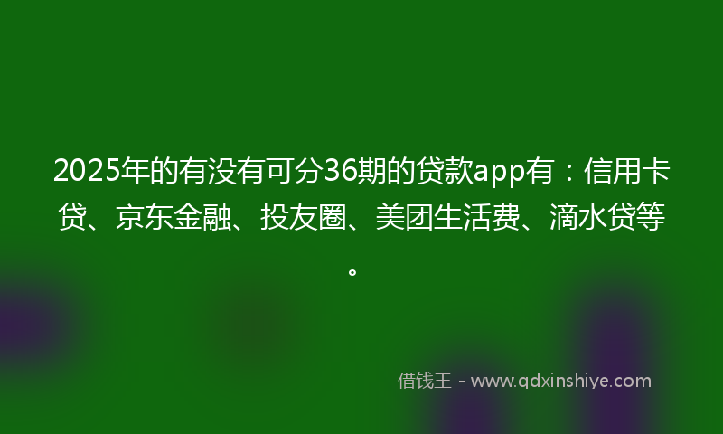2025年的有没有可分36期的贷款app有：信用卡贷、京东金融、投友圈、美团生活费、滴水贷等。