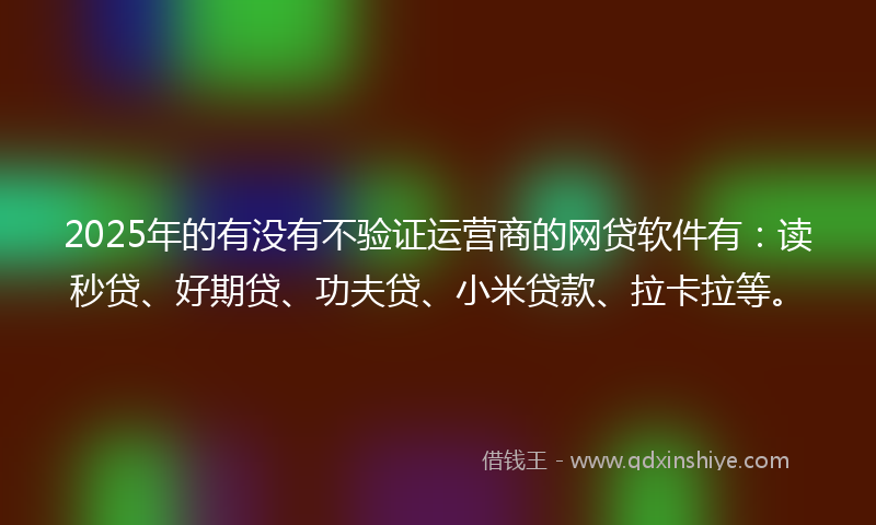 2025年的有没有不验证运营商的网贷软件有：读秒贷、好期贷、功夫贷、小米贷款、拉卡拉等。