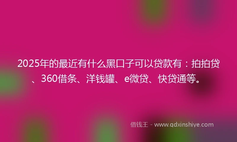 2025年的最近有什么黑口子可以贷款有:拍拍贷、360借条、洋钱罐、e微贷、快贷通等。