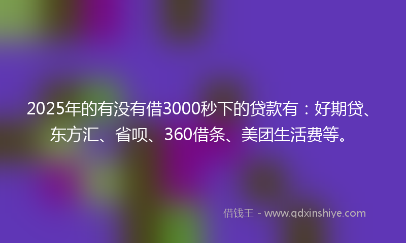 2025年的有没有借3000秒下的贷款有：好期贷、东方汇、省呗、360借条、美团生活费等。