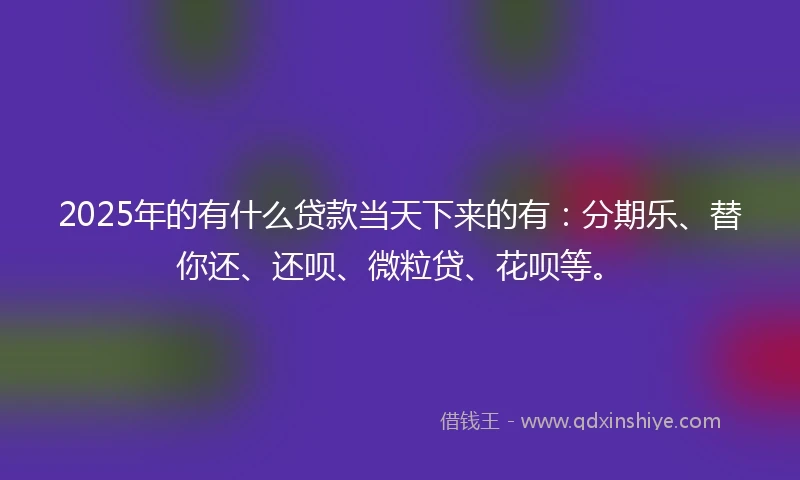2025年的有什么贷款当天下来的有：分期乐、替你还、还呗、微粒贷、花呗等。