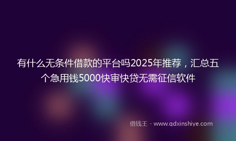 有什么无条件借款的平台吗2025年推荐，汇总五个急用钱5000快审快贷无需征信软件