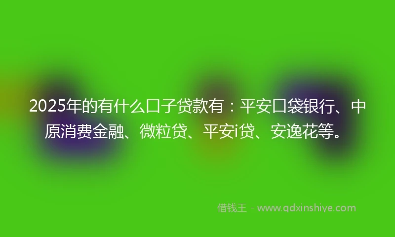 2025年的有什么口子贷款有：平安口袋银行、中原消费金融、微粒贷、平安i贷、安逸花等。
