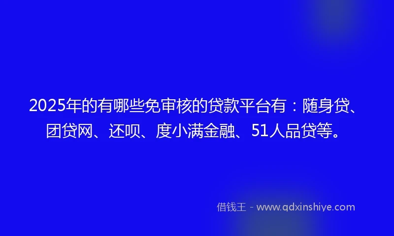 2025年的有哪些免审核的贷款平台有：随身贷、团贷网、还呗、度小满金融、51人品贷等。