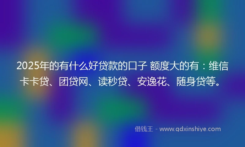 2025年的有什么好贷款的口子 额度大的有：维信卡卡贷、团贷网、读秒贷、安逸花、随身贷等。