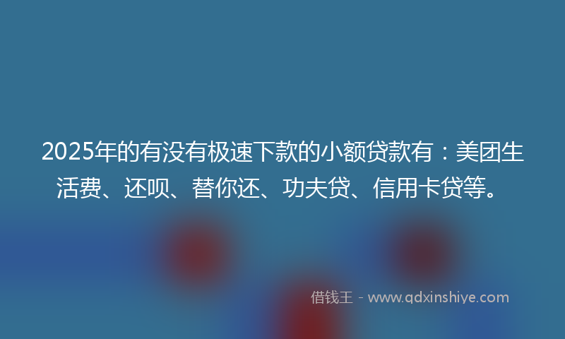2025年的有没有极速下款的小额贷款有：美团生活费、还呗、替你还、功夫贷、信用卡贷等。