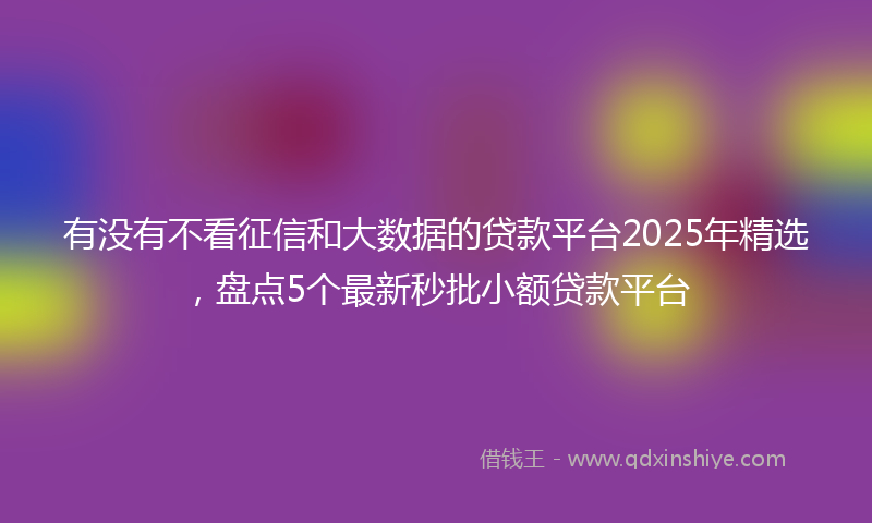 有没有不看征信和大数据的贷款平台2025年精选，盘点5个最新秒批小额贷款平台