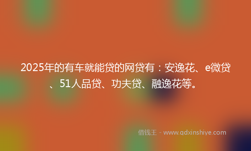 2025年的有车就能贷的网贷有：安逸花、e微贷、51人品贷、功夫贷、融逸花等。