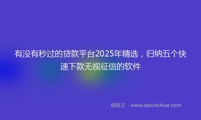 有没有秒过的贷款平台2025年精选，归纳五个快速下款无视征信的软件