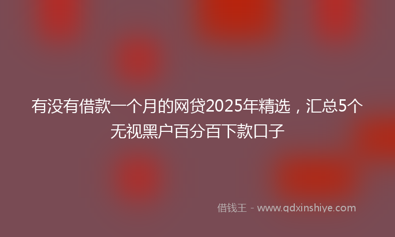 有没有借款一个月的网贷2025年精选，汇总5个无视黑户百分百下款口子