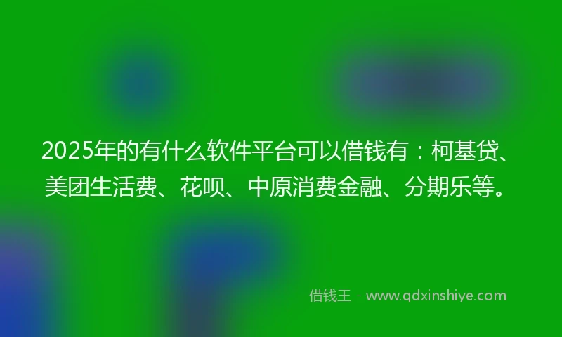 2025年的有什么软件平台可以借钱有：柯基贷、美团生活费、花呗、中原消费金融、分期乐等。