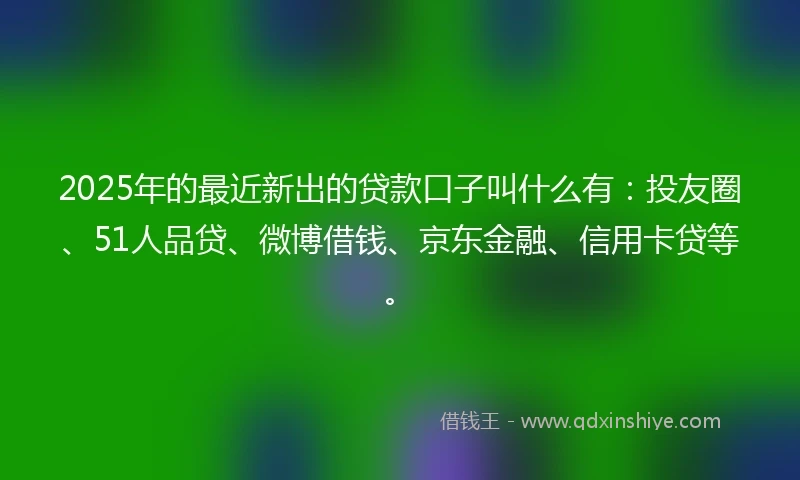 2025年的最近新出的贷款口子叫什么有：投友圈、51人品贷、微博借钱、京东金融、信用卡贷等。