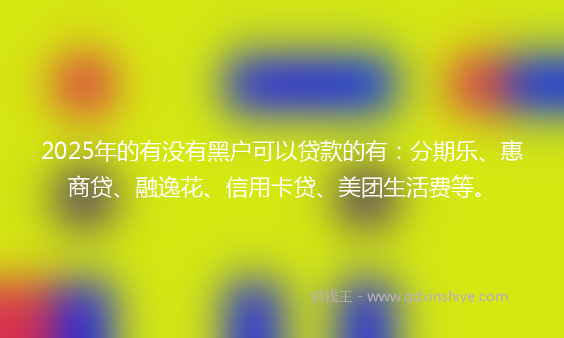 2025年的有没有黑户可以贷款的有：分期乐、惠商贷、融逸花、信用卡贷、美团生活费等。