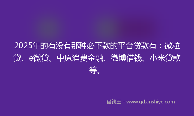 2025年的有没有那种必下款的平台贷款有：微粒贷、e微贷、中原消费金融、微博借钱、小米贷款等。