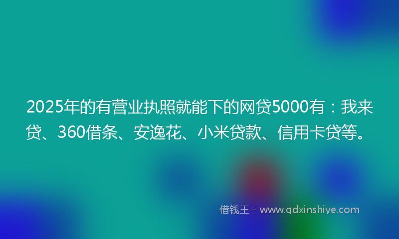 2025年的有营业执照就能下的网贷5000有：我来贷、360借条、安逸花、小米贷款、信用卡贷等。