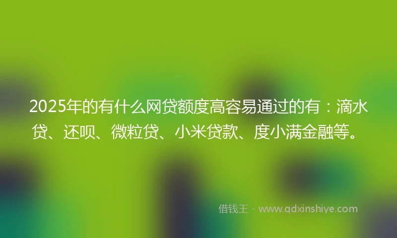 2025年的有什么网贷额度高容易通过的有：滴水贷、还呗、微粒贷、小米贷款、度小满金融等。