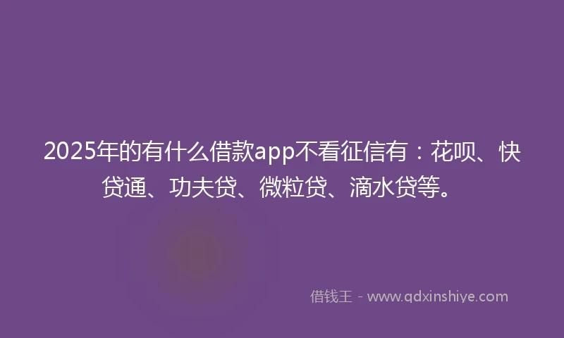 2025年的有什么借款app不看征信有：花呗、快贷通、功夫贷、微粒贷、滴水贷等。