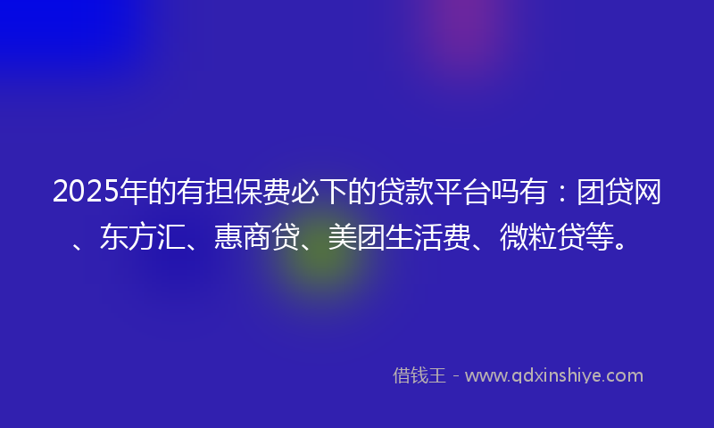 2025年的有担保费必下的贷款平台吗有：团贷网、东方汇、惠商贷、美团生活费、微粒贷等。