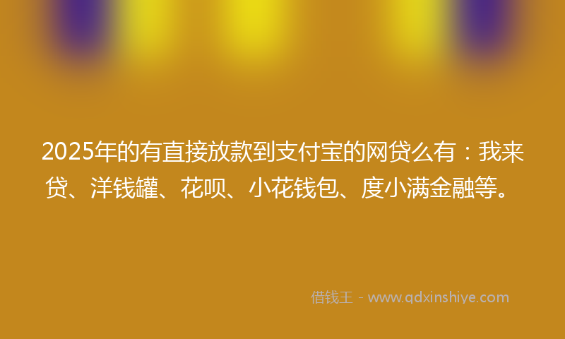 2025年的有直接放款到支付宝的网贷么有：我来贷、洋钱罐、花呗、小花钱包、度小满金融等。